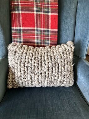 Handmade Chunky Knit Wool Lumbar Pillow - Natural Beige